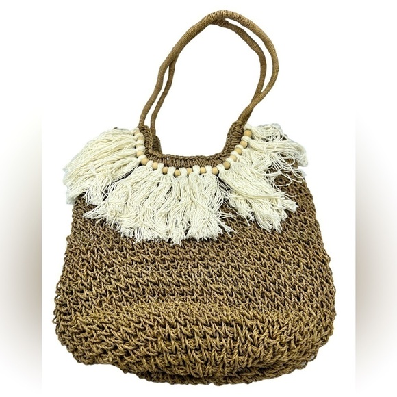 NWOT BALI BOHO Handmade Woven Crochet Fringe Hobo Bag - Picture 1 of 10